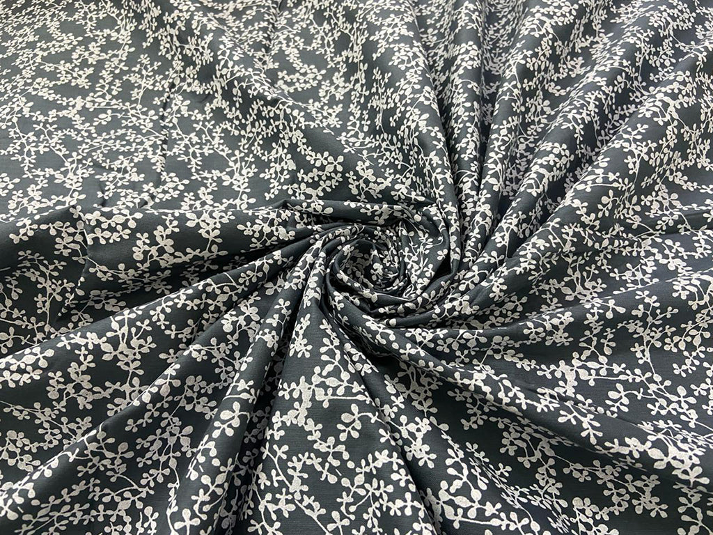 Grey Floral Printed Pure Cotton Fabric