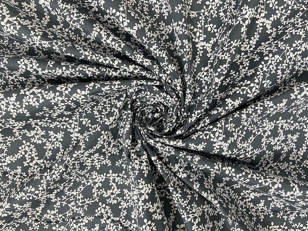 Grey Floral Printed Pure Cotton Fabric