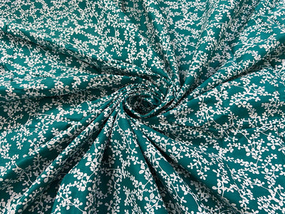Turquoise & White Floral Printed Pure Cotton Fabric