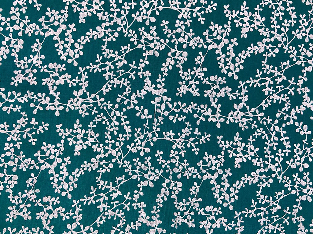 Turquoise & White Floral Printed Pure Cotton Fabric