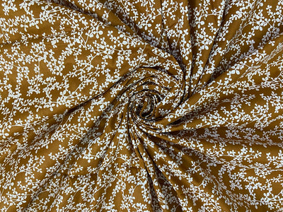 Golden Brown & White Floral Printed Pure Cotton Fabric