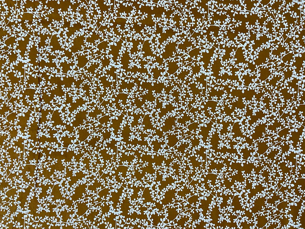 Golden Brown & White Floral Printed Pure Cotton Fabric