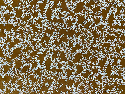 Golden Brown & White Floral Printed Pure Cotton Fabric