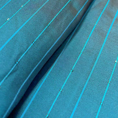 Steel Blue Stripes Butti Rangila Sequence Silk Fabric (Wholesale)