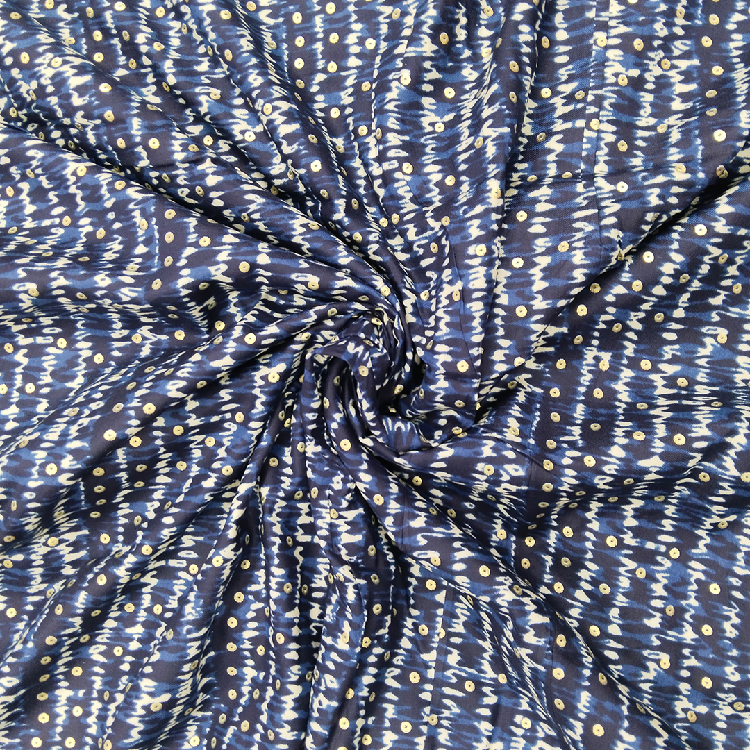 Blue Polka Dot Printed Rayon Fabric (Wholesale)