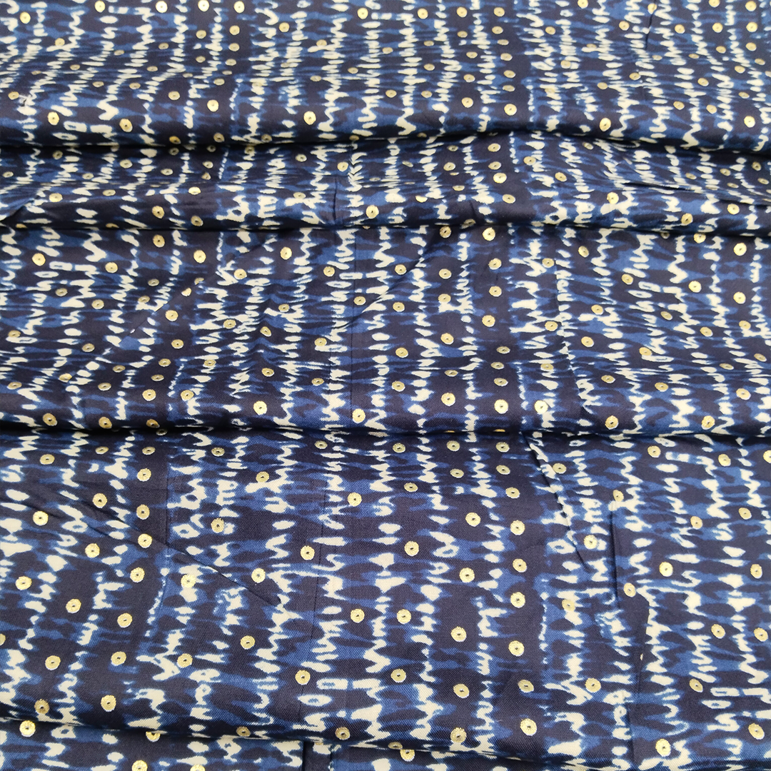 Blue & White Abstract Printed Rayon Fabric