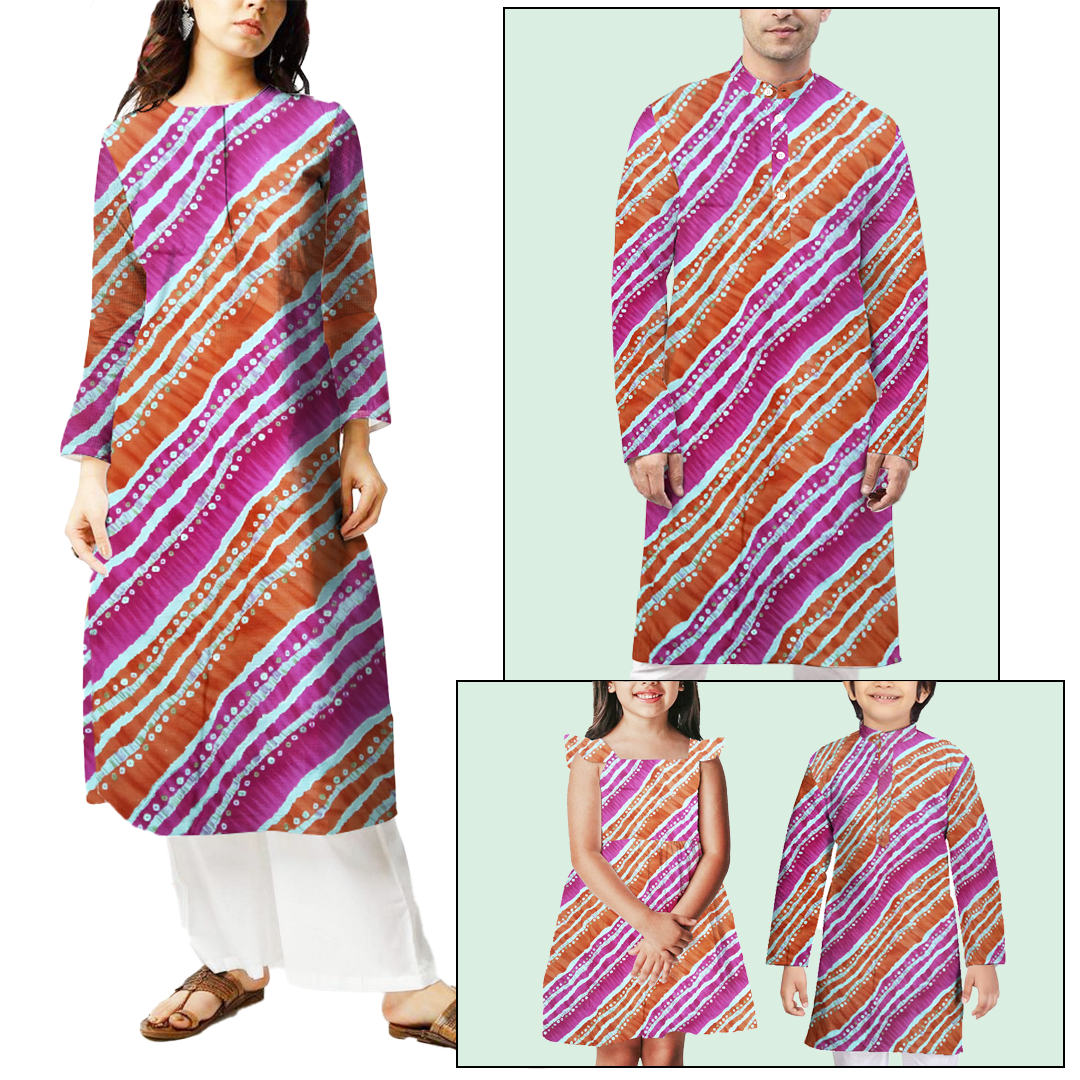 Orange & Pink Stripe Printed Rayon Fabric (Wholesale)