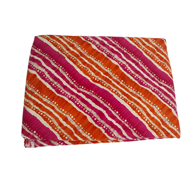 Orange & Pink Stripe Printed Rayon Fabric (Wholesale)