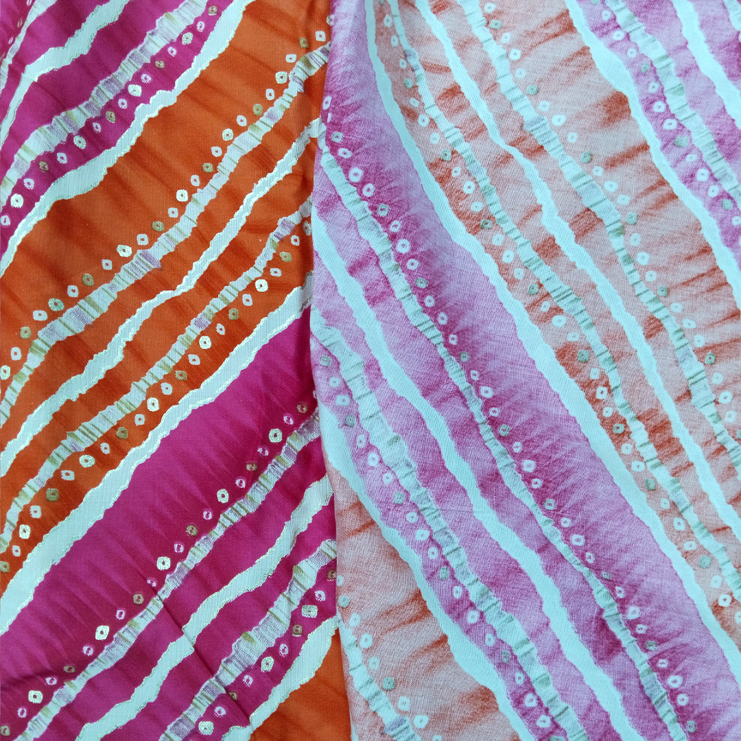 Orange & Pink Stripe Printed Rayon Fabric (Wholesale)