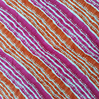 Orange & Pink Stripe Printed Rayon Fabric (Wholesale)