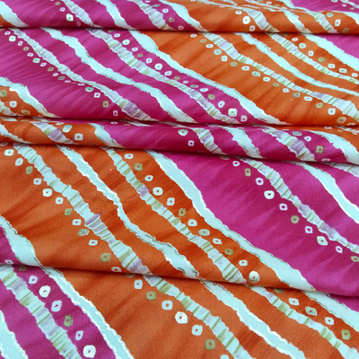 Orange & Pink Stripe Printed Rayon Fabric (Wholesale)