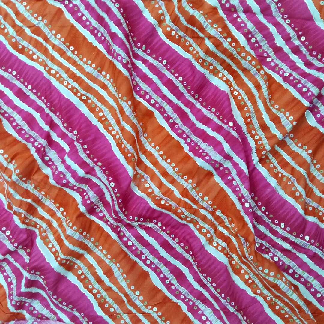 Orange & Pink Stripe Printed Rayon Fabric (Wholesale)