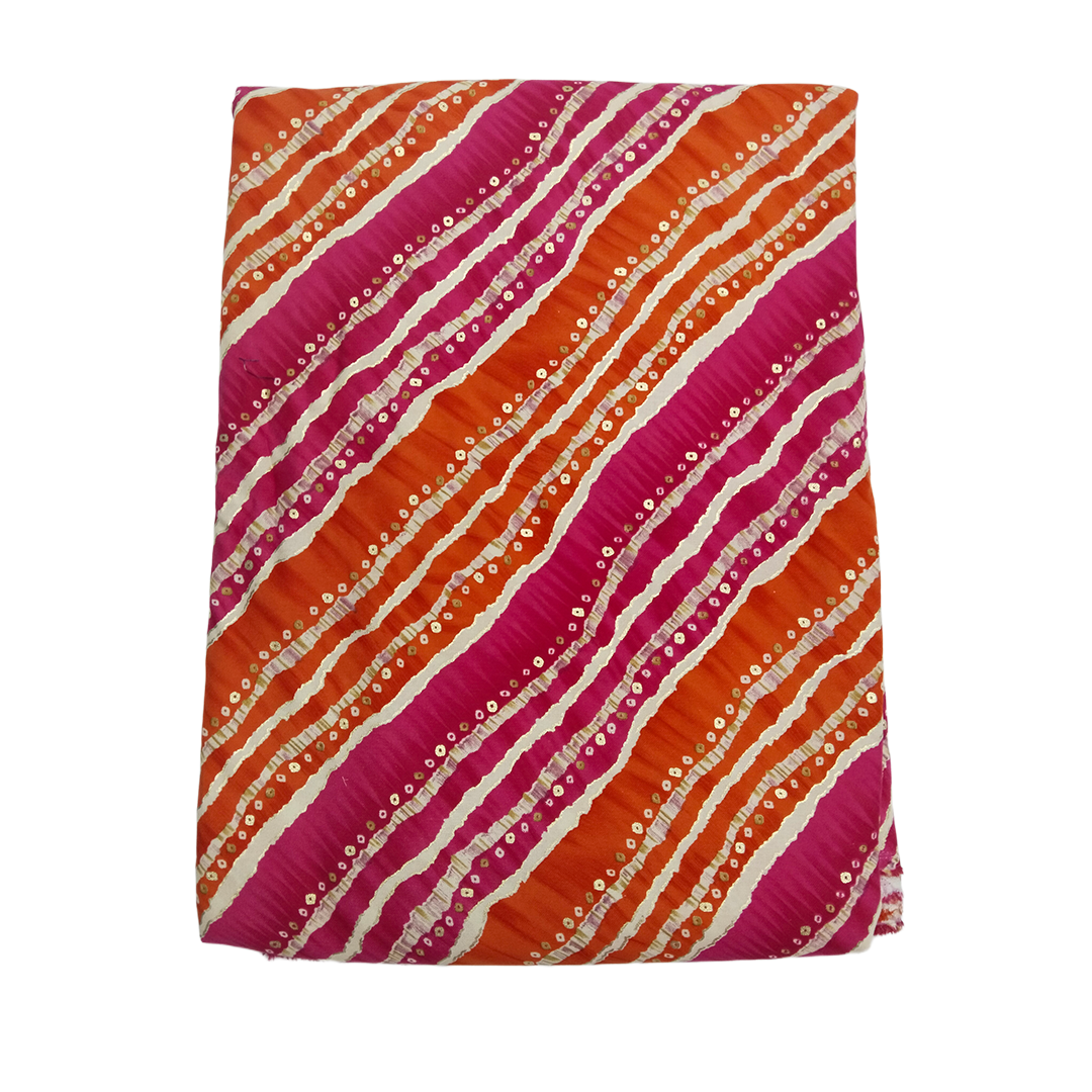 Orange & Pink Stripe Printed Rayon Fabric (Wholesale)