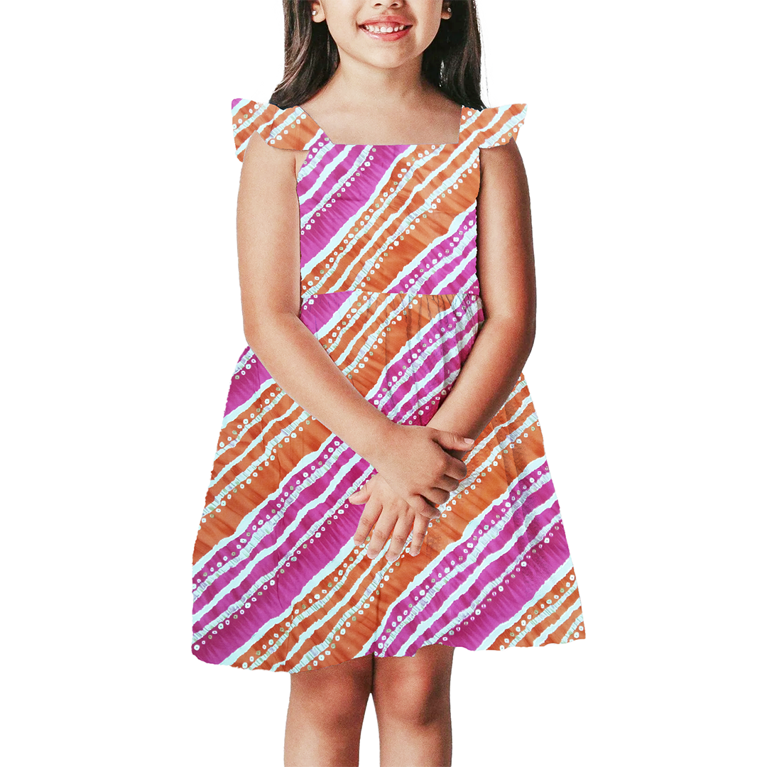 Orange & Pink Stripe Printed Rayon Fabric (Wholesale)