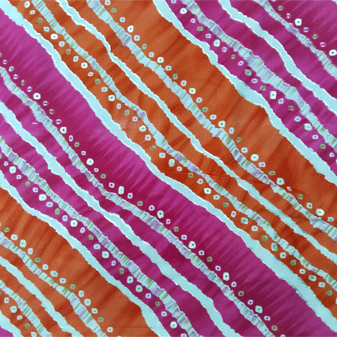 Orange & Pink Stripe Printed Rayon Fabric (Wholesale)