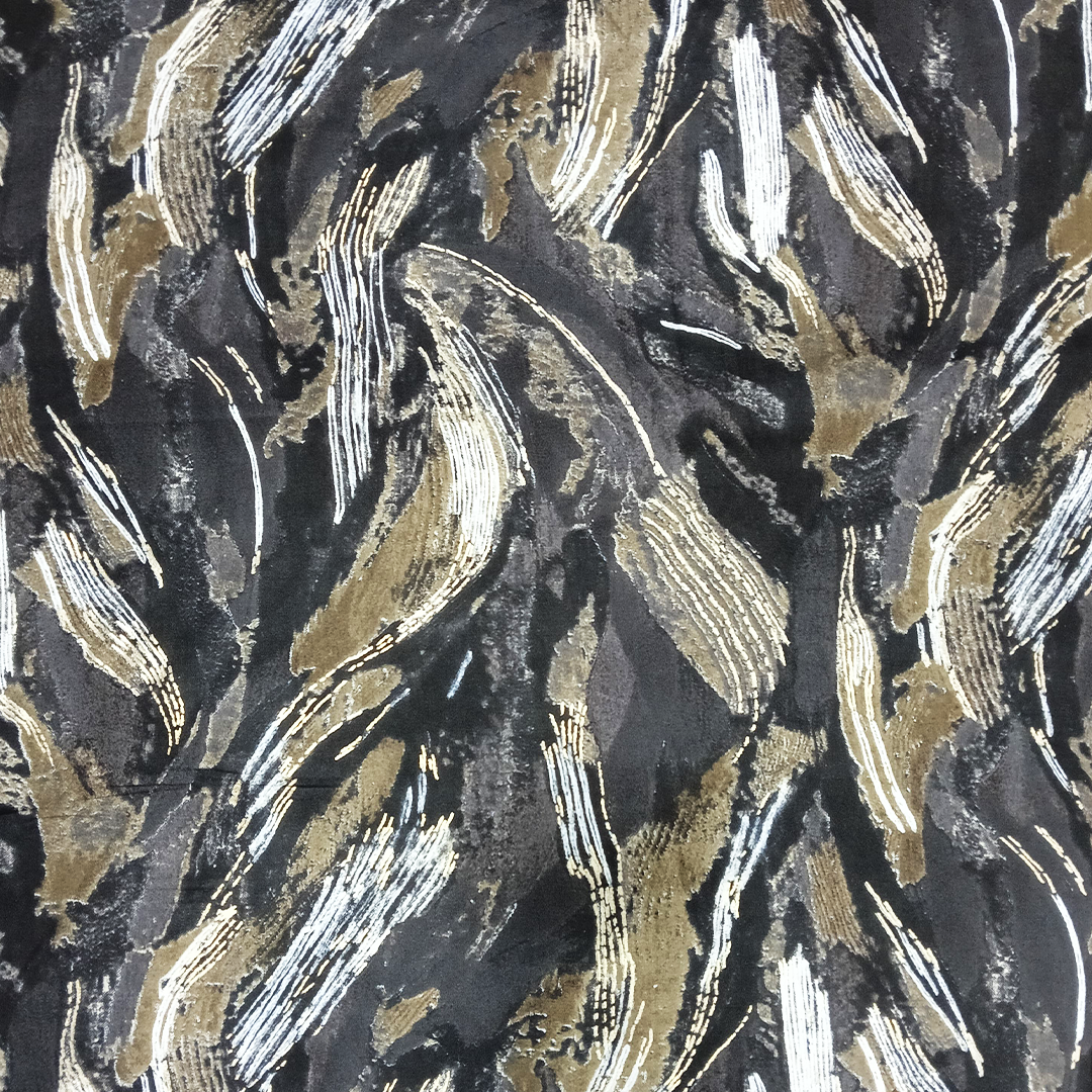 Dark Grey & Black Abstract Rayon Foil Print Fabric (Wholesale)