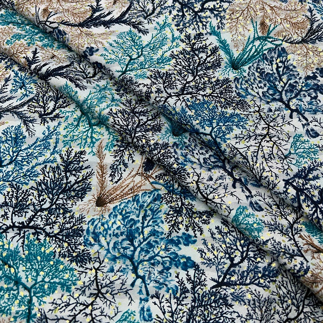 Multicolor Floral Printed Rayon Foil Fabric