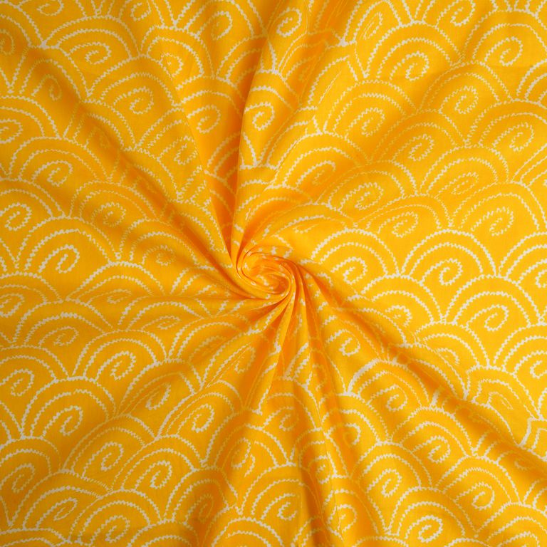 Yellow & White Abstract Printed Pure Cotton Fabric