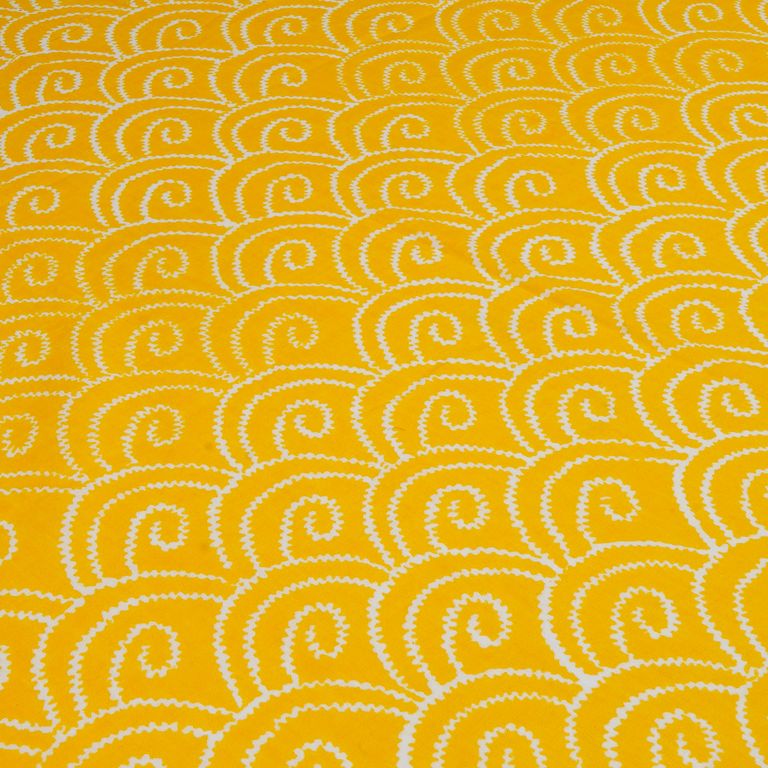 Yellow & White Abstract Printed Pure Cotton Fabric