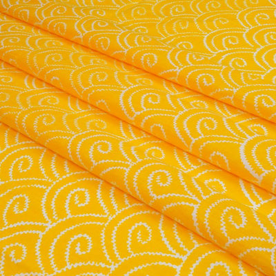 Yellow & White Abstract Printed Pure Cotton Fabric