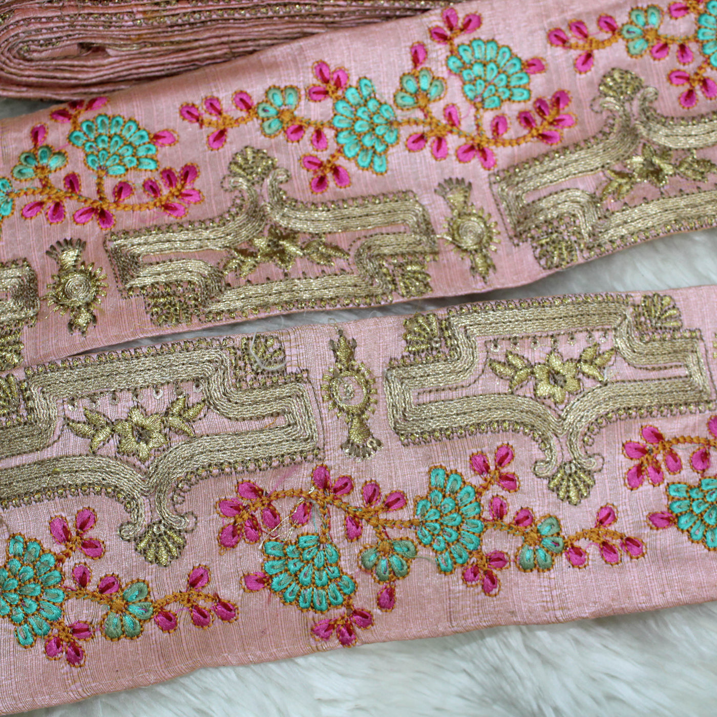 Multicolour Floral Thread Work Embroidered Border