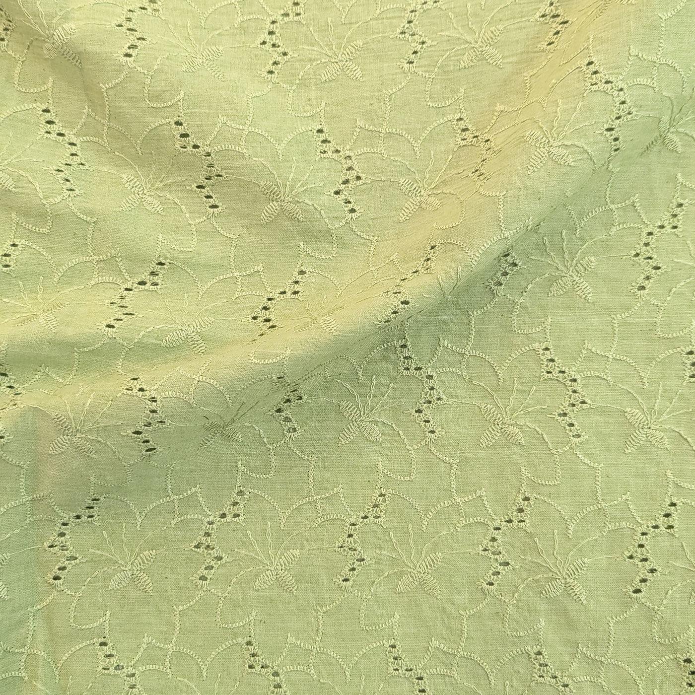 Pista Green Floral Hand Dyed Cotton Embroidered Fabric