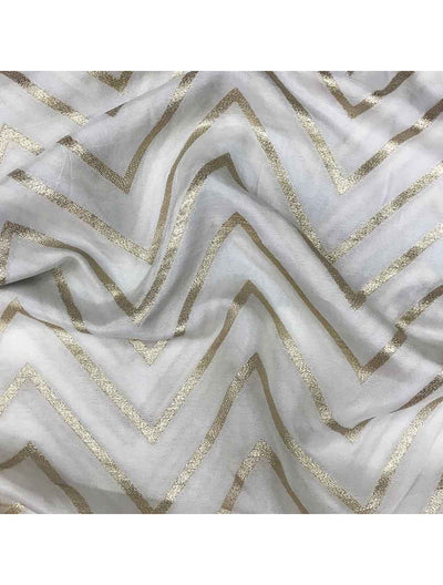 Precuts of White Dyeable Zari Chevron Banarasi Russian Silk Fabric