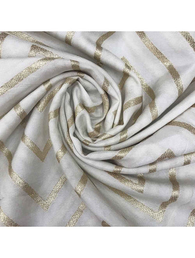 Precuts of White Dyeable Zari Chevron Banarasi Russian Silk Fabric