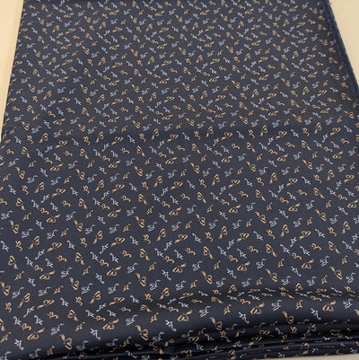 Precut Of 1.60 Meters Of Blue Motifs Print Cotton Fabric