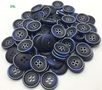 Navy Blue & White Circular Plastic Buttons