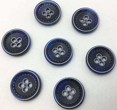 Navy Blue & White Circular Plastic Buttons