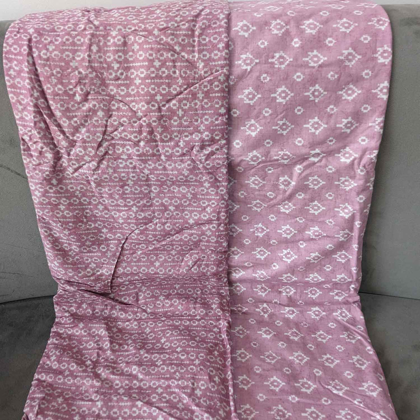 Onion Pink & White Motifs / Stripes Cotton Fabric Combo