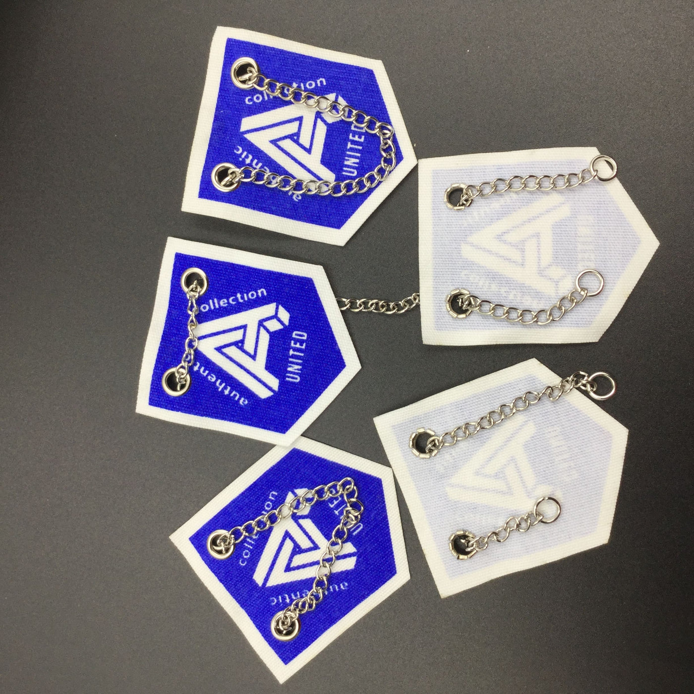 Blue and White Stickers With Chain