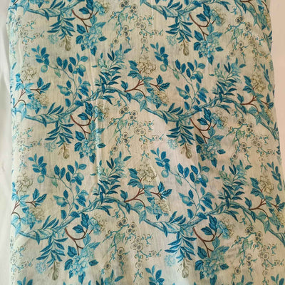 Blue & White Floral Digital Print Georgette Fabric