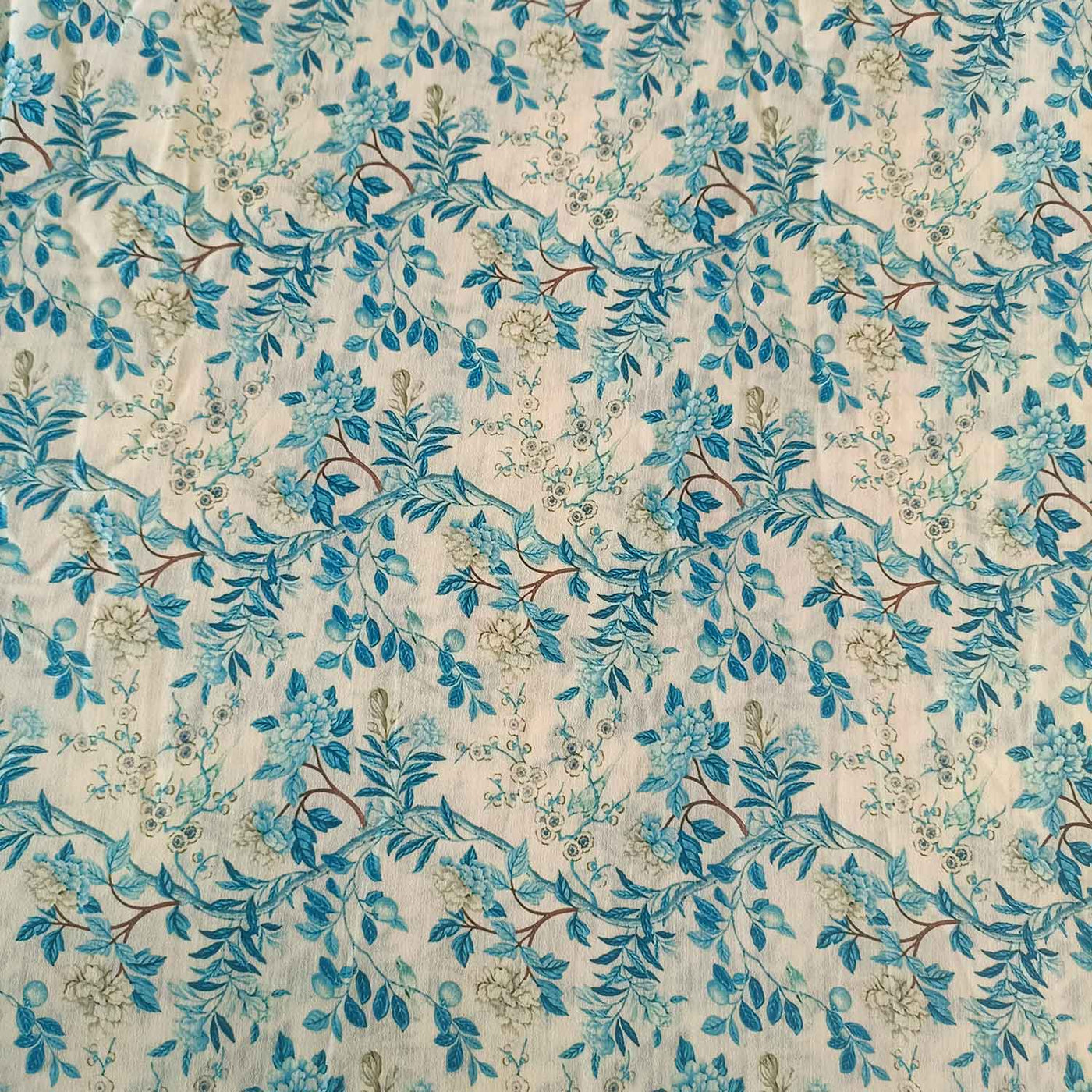 Blue & White Floral Digital Print Georgette Fabric