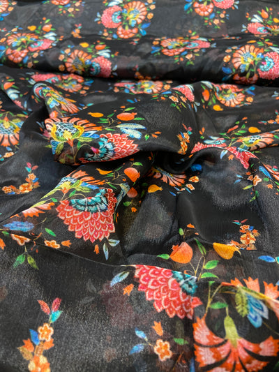 Black Floral Summer Pure Viscose Chinnon Chiffon Fabric (Wholesale)