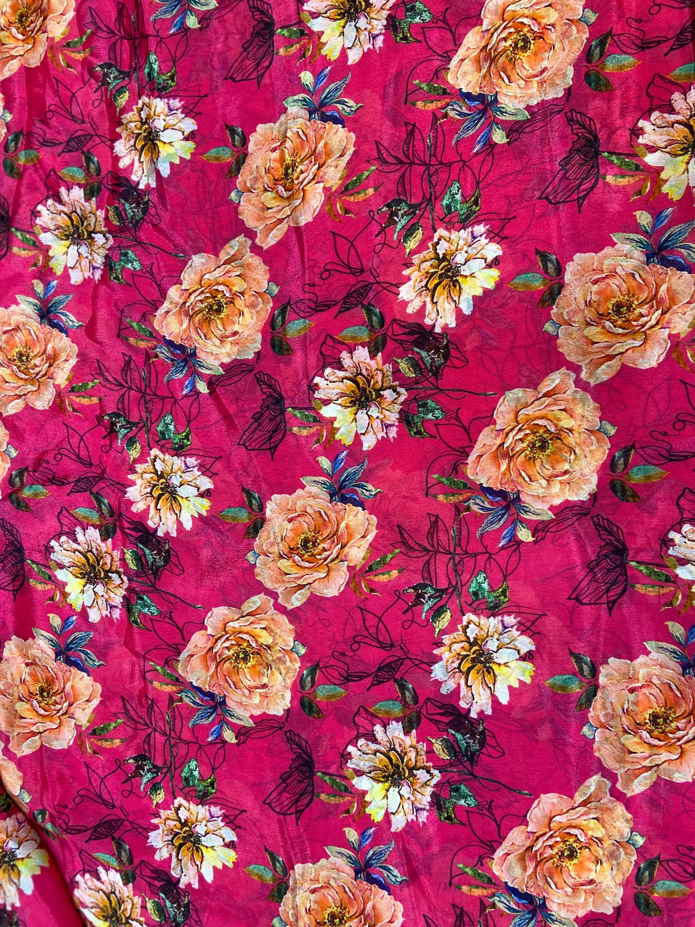 Pink Floral Pure Viscose Chinnon Chiffon Fabric (Wholesale)