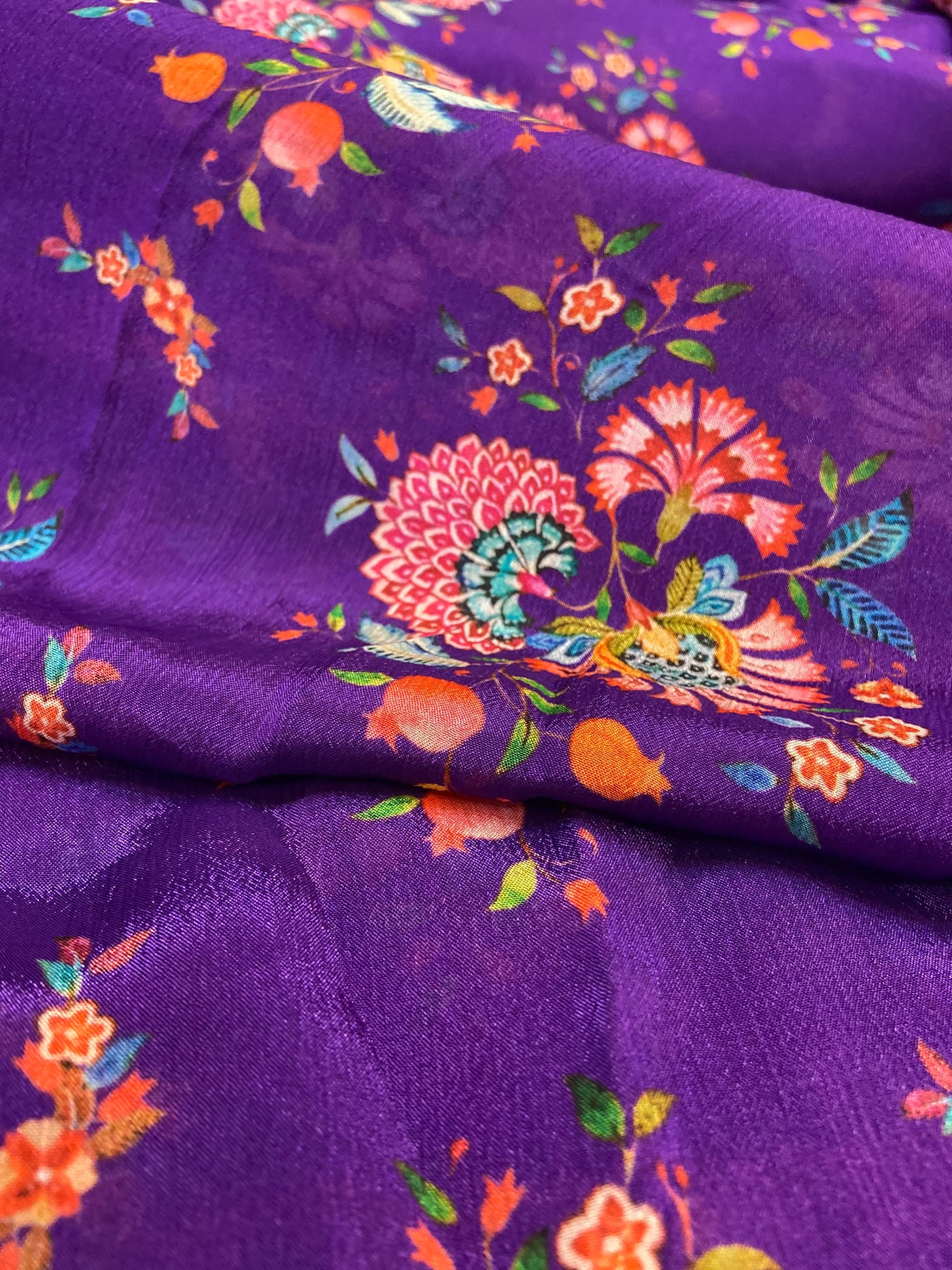 Purple Floral Pure Viscose Chinnon Chiffon Fabric (Wholesale)
