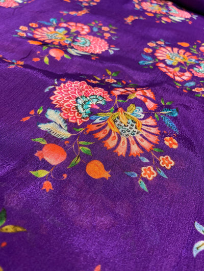 Purple Floral Pure Viscose Chinnon Chiffon Fabric
