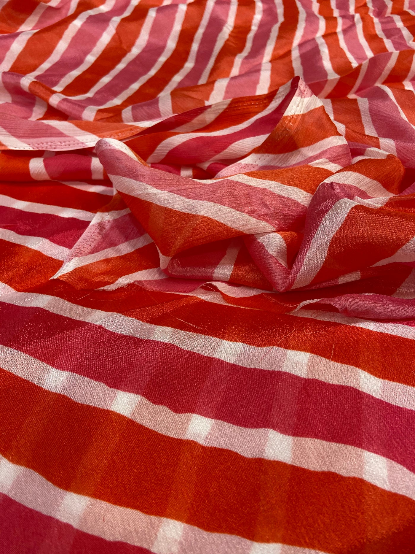 Pink Stripe Lehariya Pure Viscose Chinnon Chiffon Fabric (Wholesale)