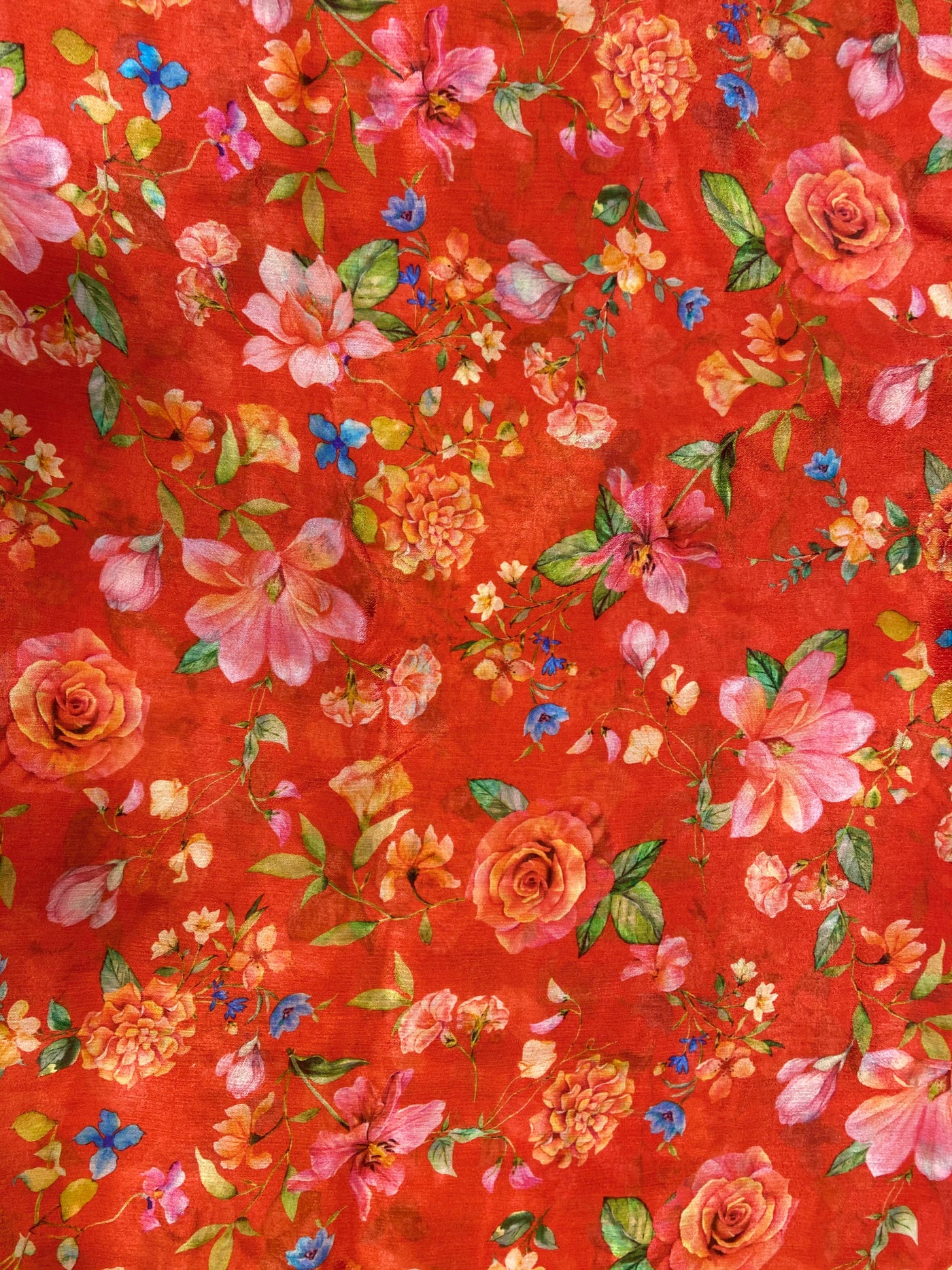 Red Floral Pure Viscose Chinnon Chiffon Fabric