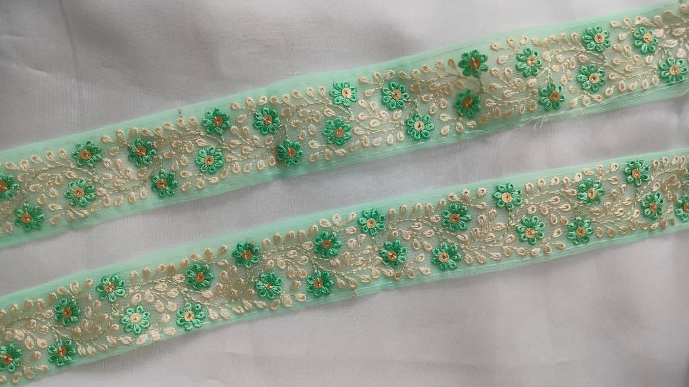 Turquoise Fancy Floral Threadwork Lace