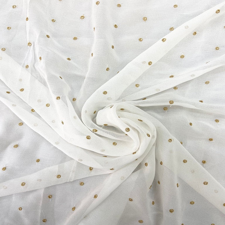 White Polka Dot  Butti Embroidered Dyeable Pure Georgette Fabric (Wholesale)