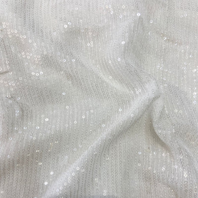 White Water Sequins Stripes Embroidered Dyeable Viscose Georgette Fabric (Wholesale)