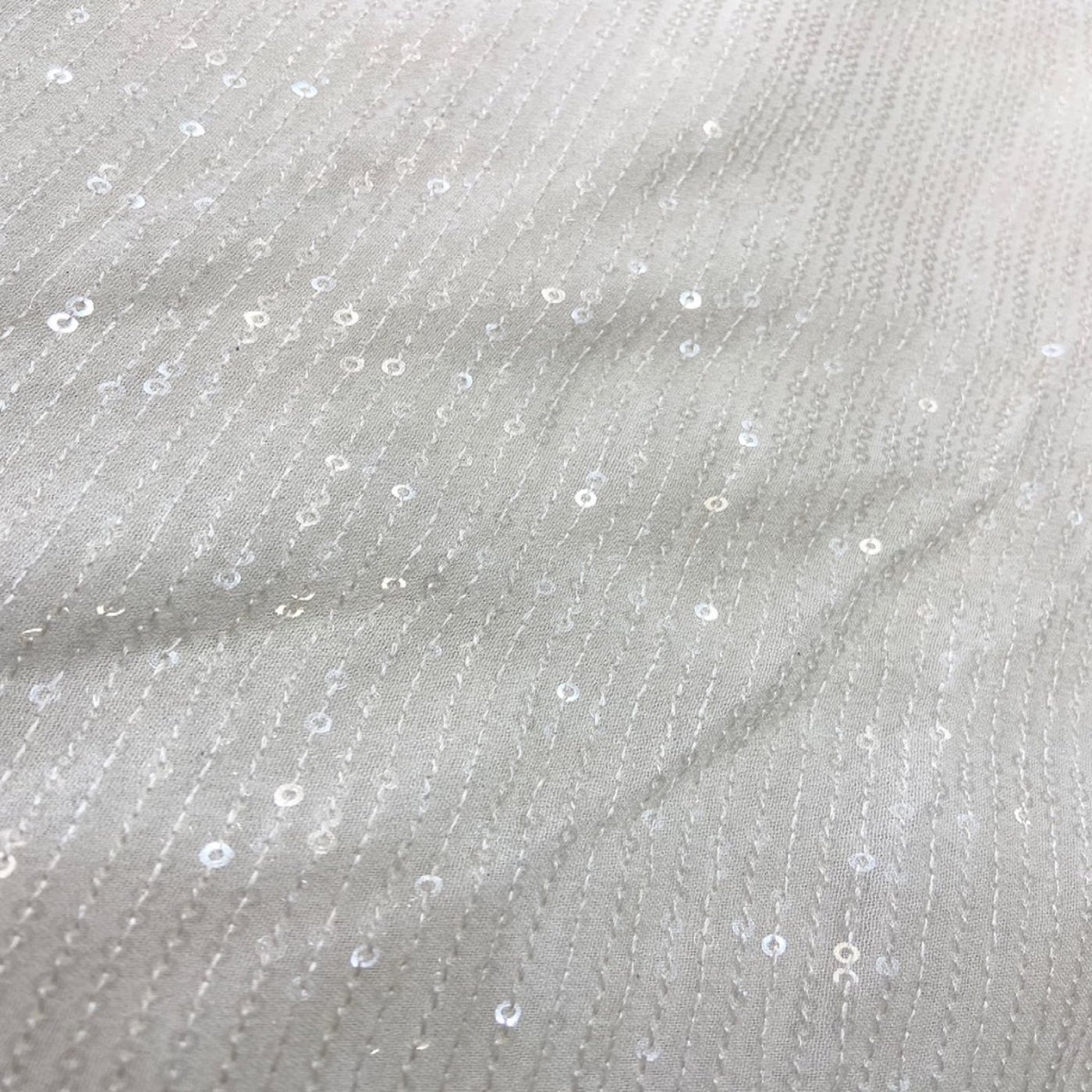 White Water Sequins Stripes Embroidered Dyeable Viscose Georgette Fabric (Wholesale)