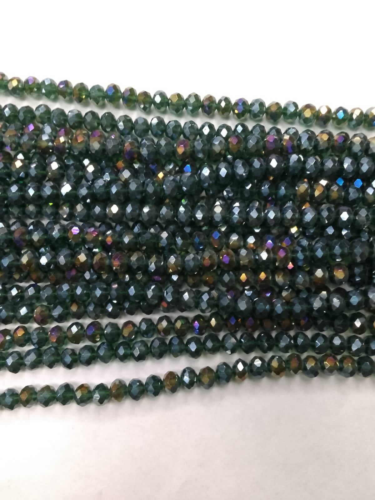 Dark Green Rainbow Tyre Crystal Glass Beads