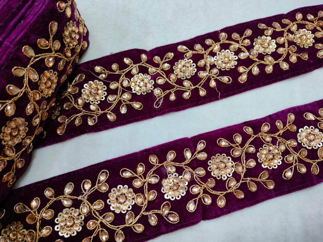 Violet Embellished Fancy Work Lace