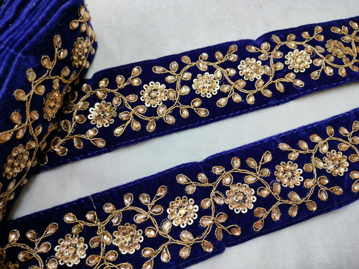 Blue Embellished Fancy Work Lace