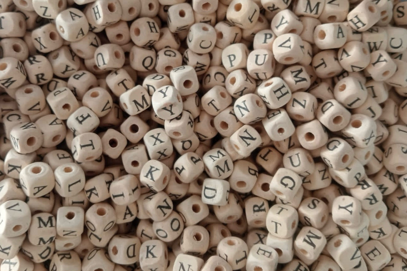 Cream Assorted Cubical Alphabets Wooden Beads