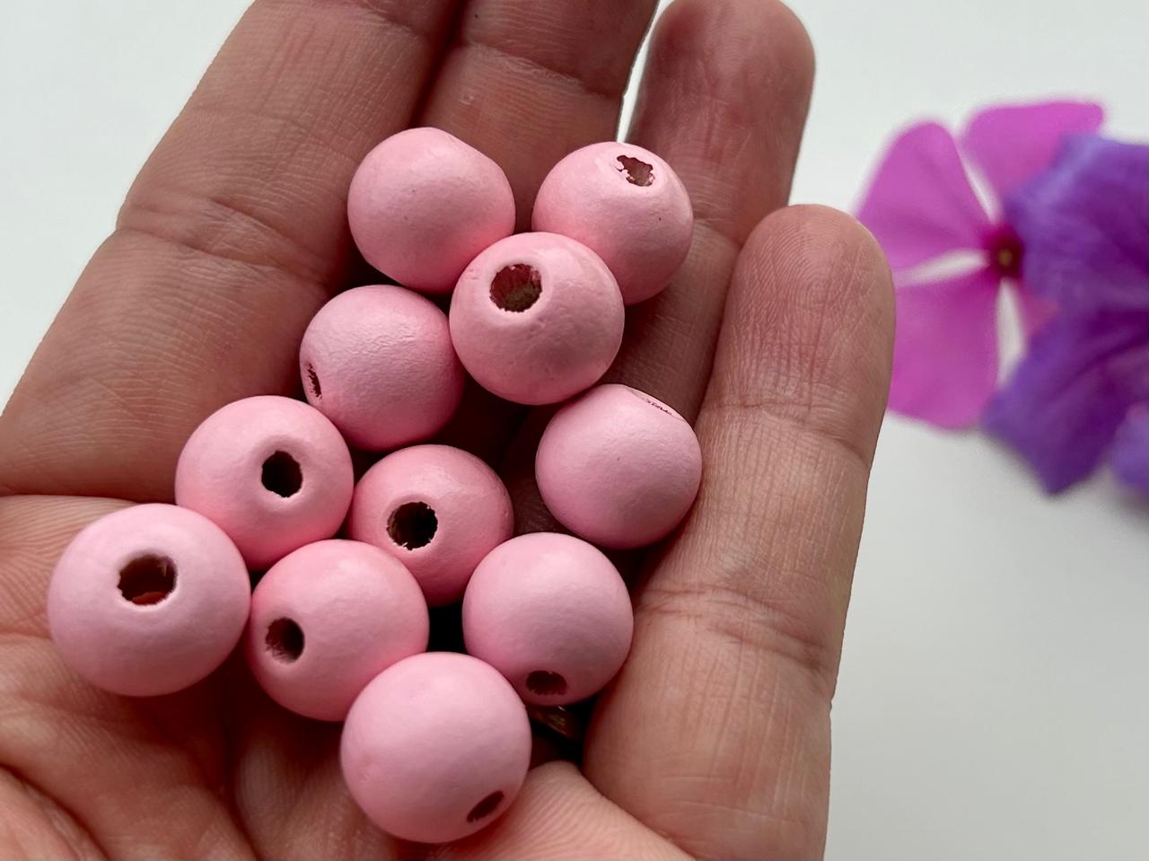 Pink Round 2 Hole Wooden Beads